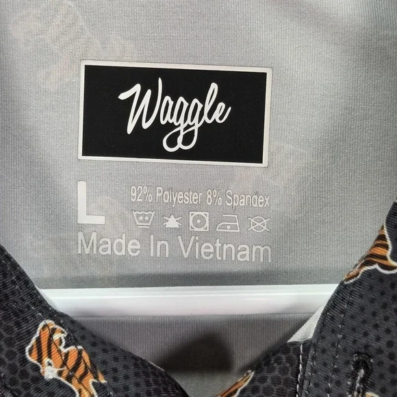 Waggle Shirt Mens Large Gray Tiger Dog Print Performance Polo Golf Stretch - Picture 3 of 7
